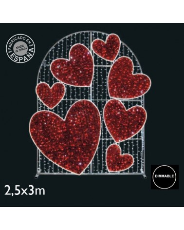 Photocall selfie hearts 2.5x3 meters LED flash and colored tapestry 198.7W IP65 low voltage 24V various modalities