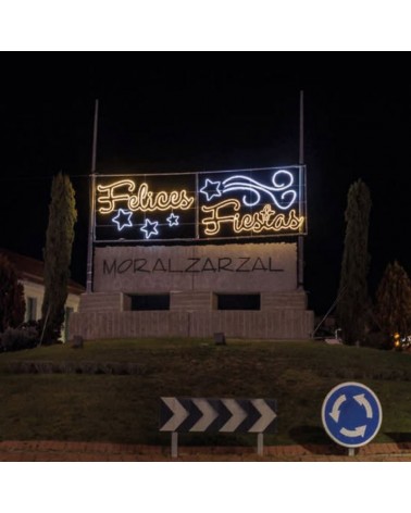 Cartel FELICES FIESTAS con cometa blanco frío y blanco cálido de 5,30 metros LEDs IP65 156W