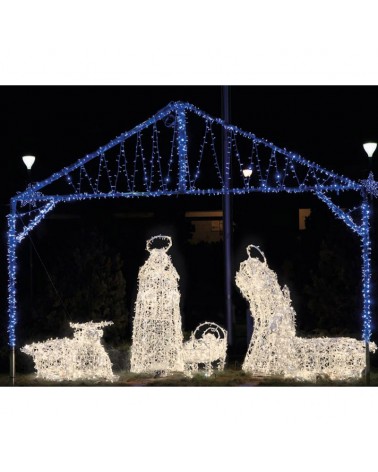 Nacimiento Navidad 3D grande con 5 figuras de LEDs IP44 apto para exteriores 230V