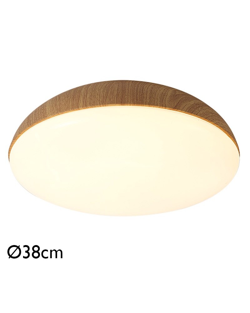 Plafón 38cm en metal acrílico y ABS acabado madera 4xE27