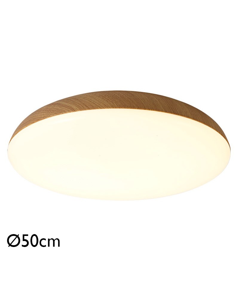 Ceiling light 50cm in acrylic metal and ABS wood finish 6xE27