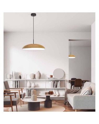 Lámpara de techo 50cm en metal acrílico y ABS acabado madera 6xE27