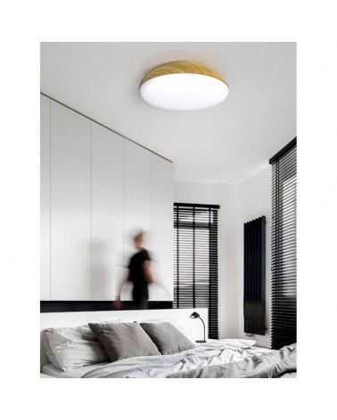 Ceiling light 50cm in acrylic metal and ABS wood finish 6xE27