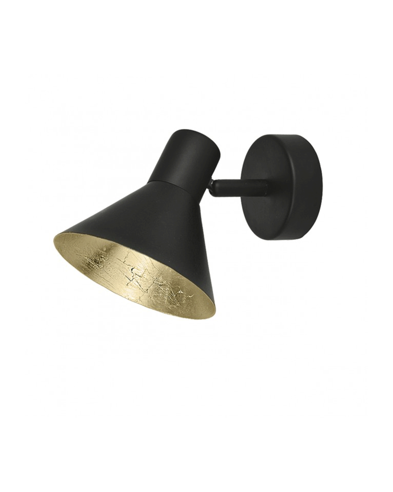 LED Wall lamp 13cm in black metal with cracked gold shade interior 40W E14