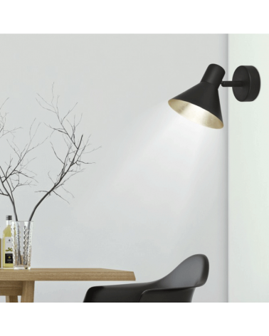 LED Wall lamp 13cm in black metal with cracked gold shade interior 40W E14