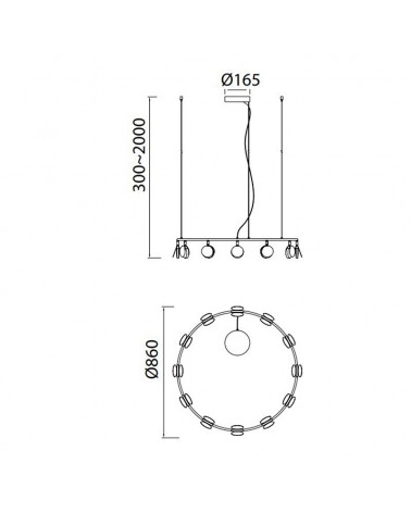 LED ceiling lamp 86cm in aluminium, iron and acrylic, gold finish 50W 3000K
