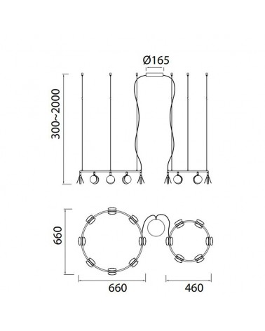 Lámpara de techo LED 130cm en aluminio, hierro y acrílico acabado dorado 70W 3000K
