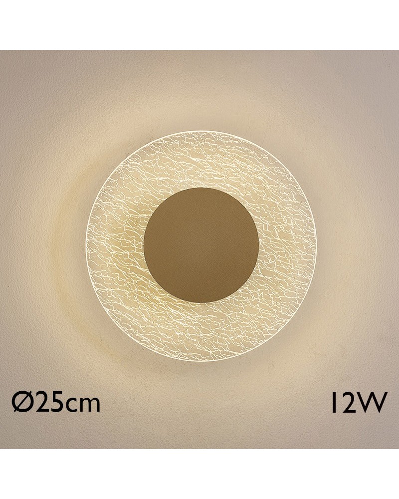 LED wall light 25cm aluminum and acrylic gold finish 12W 3000K