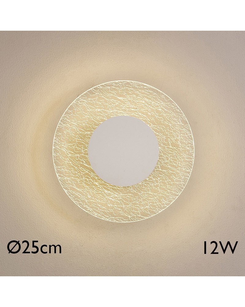 LED wall light 25cm made of aluminum and acrylic, white finish, 12W 3000K