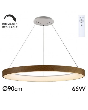 Lámpara de techo de 90cm de diámetro LED 66W acabado madera REGULABLE con mando