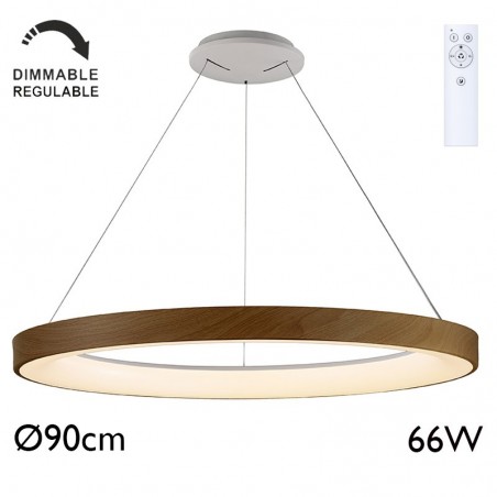 LED Ceiling lamp 90cm diameter 66W wood finish DIMMABLE with remote control