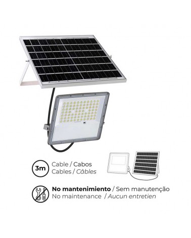 Foco proyector solar 200W de 1500Lm con placa con mando a distancia regulable IP65