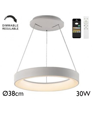 Lámpara de techo de 38cm de diámetro LED 30W de metal y acrílico REGULABLE con mando y app