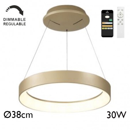 Lámpara de techo de 38cm de diámetro LED 30W de metal y acrílico REGULABLE con mando y app