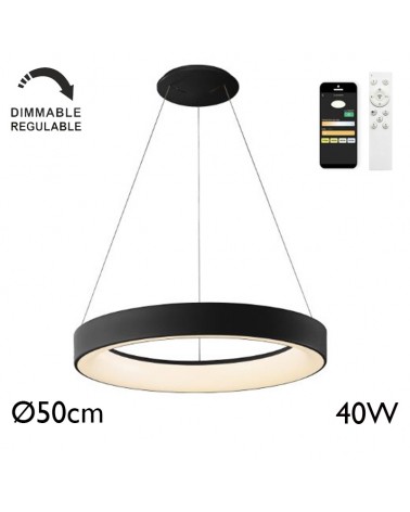 Lámpara de techo de 50cm de diámetro LED 40W de metal y acrílico REGULABLE con mando y app