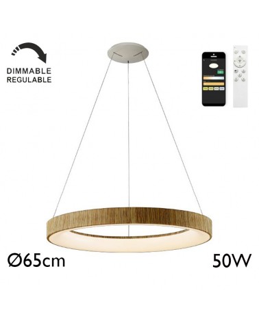 Lámpara de techo de 65cm de diámetro LED 50W de metal y acrílico REGULABLE con mando y app