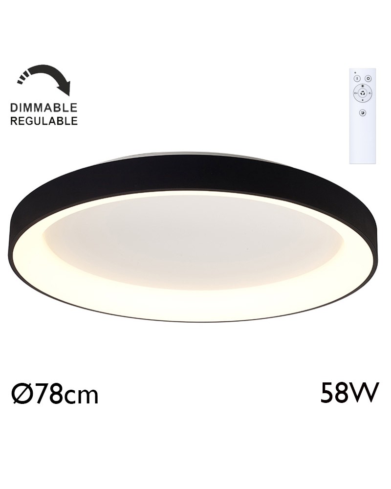 LED Ceiling light 78cm diameter 58W metal and acrylic DIMMABLE with remote control