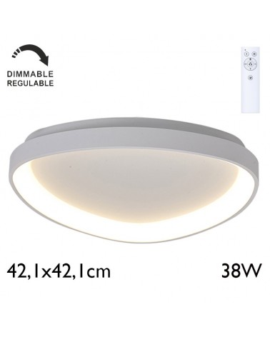 LED ceiling light, 42.1x42.1cm diameter, 38W, metal and acrylic, DIMMABLE with remote control