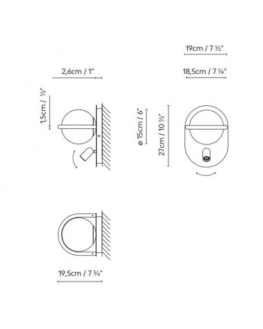 Wall light C_BALL W metal and glass with two E14 lights and LED 4.5W 3000K