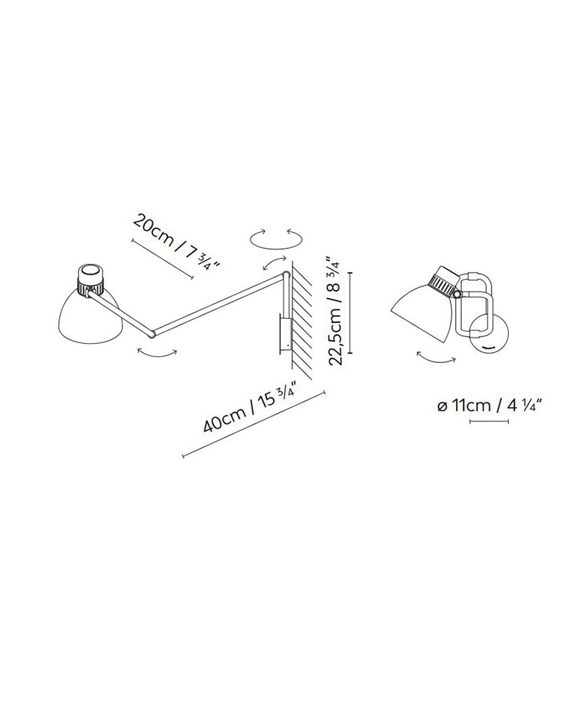 Aplique de pared articulada BLUX SYSTEM W20 de aluminio E27