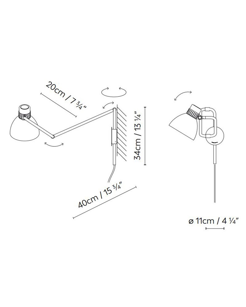 Wall light BLUX SYSTEM W20 PLUGIN aluminum articulated with cable and