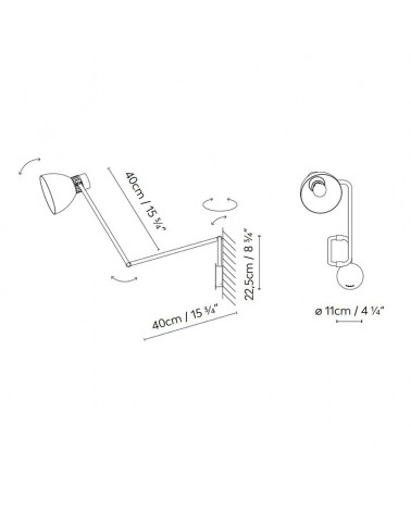 Wall light BLUX SYSTEM W40 articulated in aluminum E27