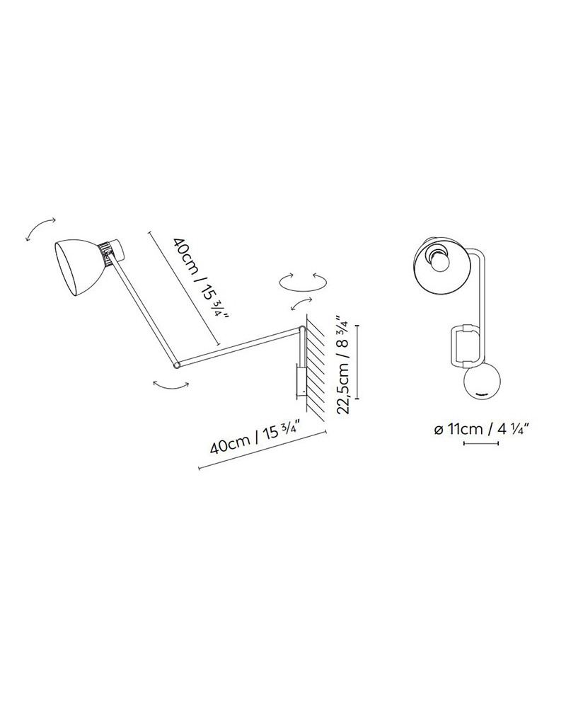 Aplique de pared articulada BLUX SYSTEM W40 de aluminio E27