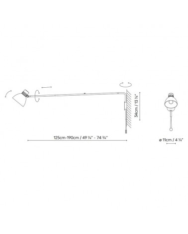 Wall light BLUX SYSTEM W125 aluminum E27 extendable