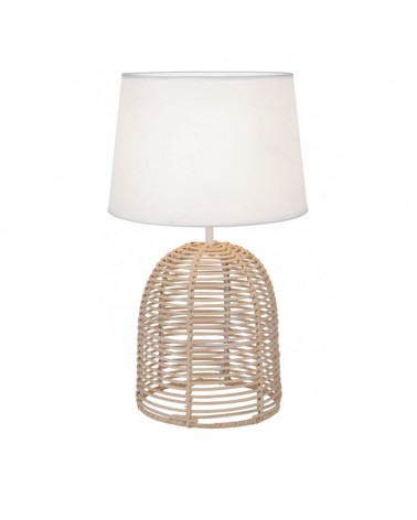 Table lamp 50cm in metal, rattan and fabric natural and white finish E27