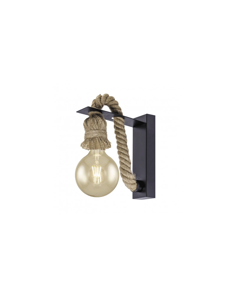 LED Wall lamp 18cm black metal with rope lamp holder 1 X 60W E-27