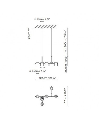 Lámpara de techo KUP 1 con 5 pantallas orientables de aluminio 5x8W 2700K REGULABLE