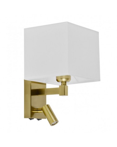 Brass finish wall light with square lampshade and swinging spotlight E27 + LED 3W 4000K 300Lm