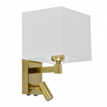 Brass finish wall light with square lampshade and swinging spotlight E27 + LED 3W 4000K 300Lm