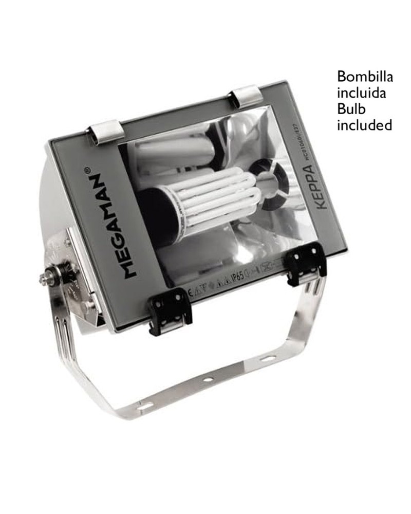 Proyector de exteriores MEGAMAN KEPPA IP65 gris E27 60W lámpara de ahorro incluída