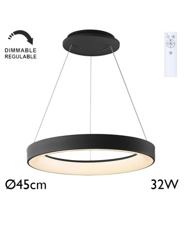 Lámpara de techo de 45cm de diámetro LED 32W de metal y acrílico REGULABLE con mando