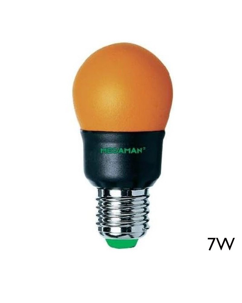 Bombilla Esférica ahorro 89mm naranja LED E27 7W