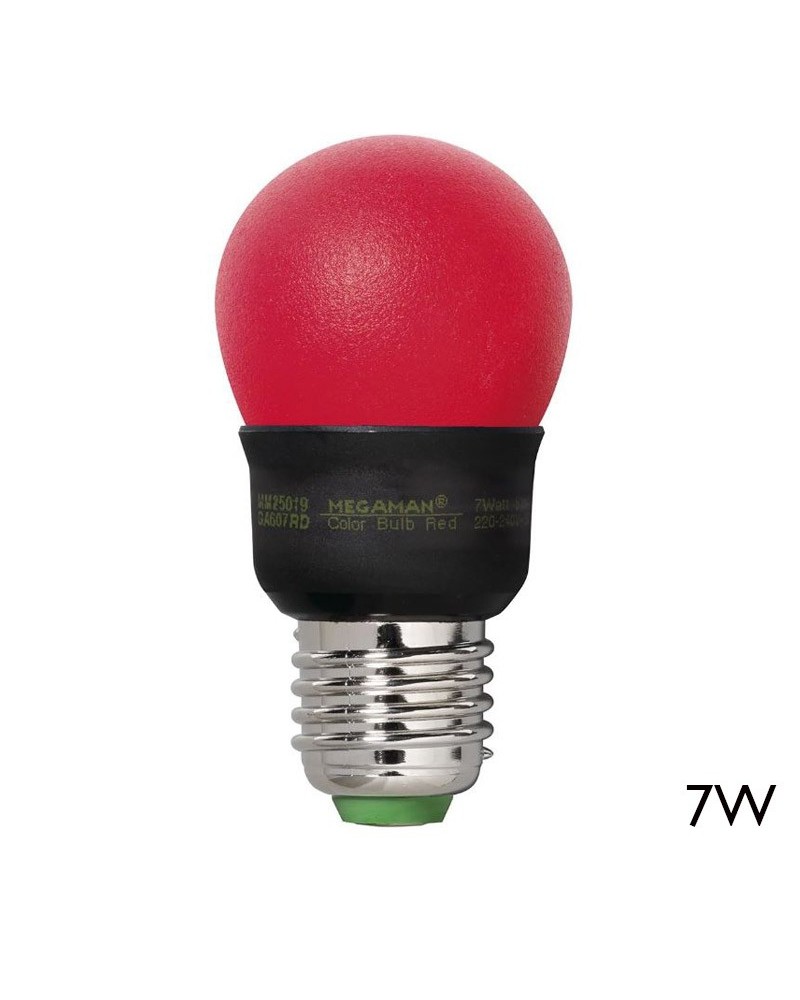 Bombilla Esférica ahorro 89mm roja LED E27 7W