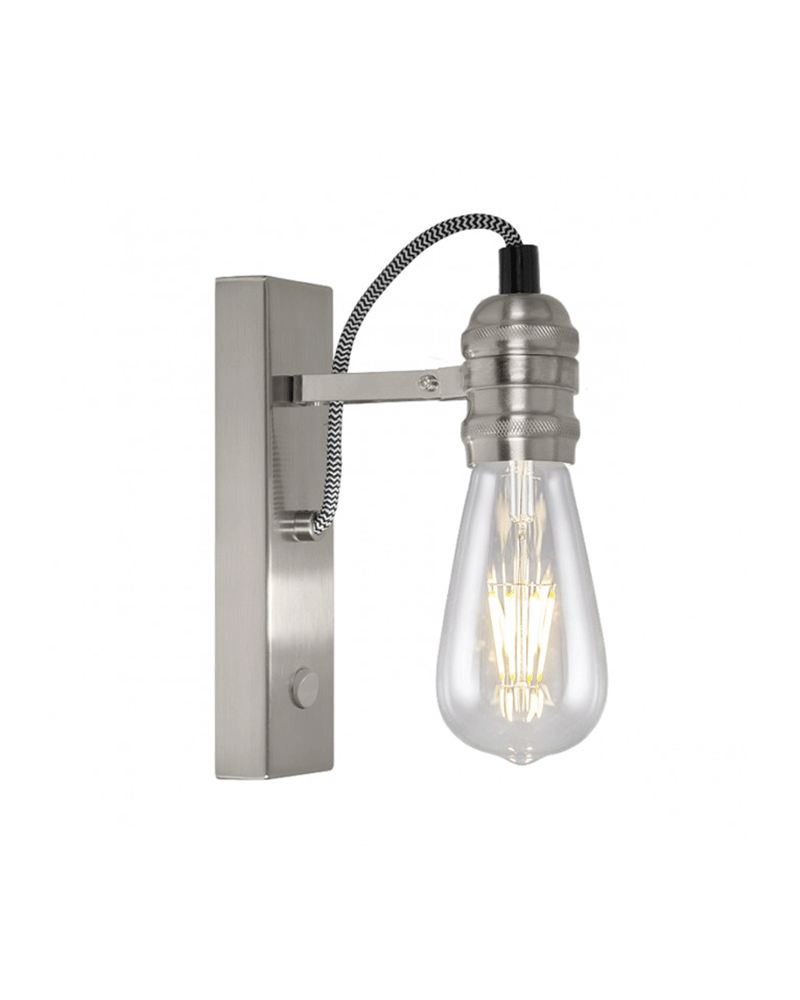 LED Wall lamp 22cm in vintage style satin nickel metal with textile cable 1 X 60W E-27
