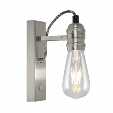 LED Wall lamp 22cm in vintage style satin nickel metal with textile cable 1 X 60W E-27
