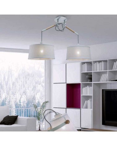 Lámpara de techo con 2 pantallas tela negra altura ajustable de madera 2xE27