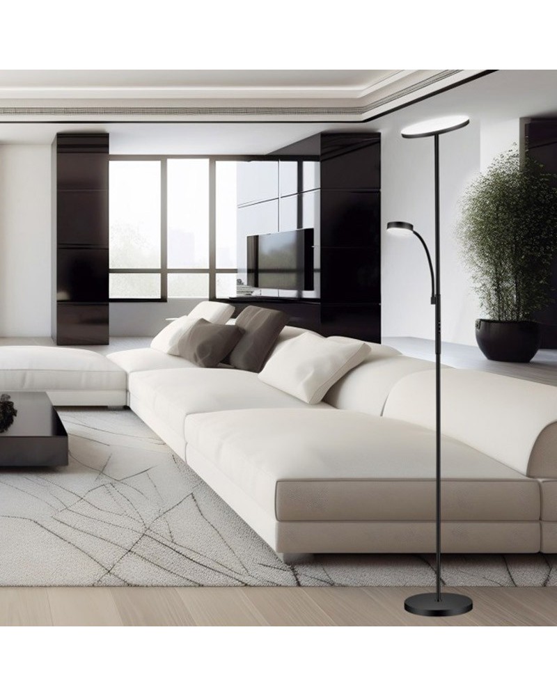 Floor lamp 117cm metal and glass black finish 2 LED lights 25W/4000K 5W/3000K Floor lamp 117cm metal and glass black finish 2 LED lights 25W/4000K 5W/3000K