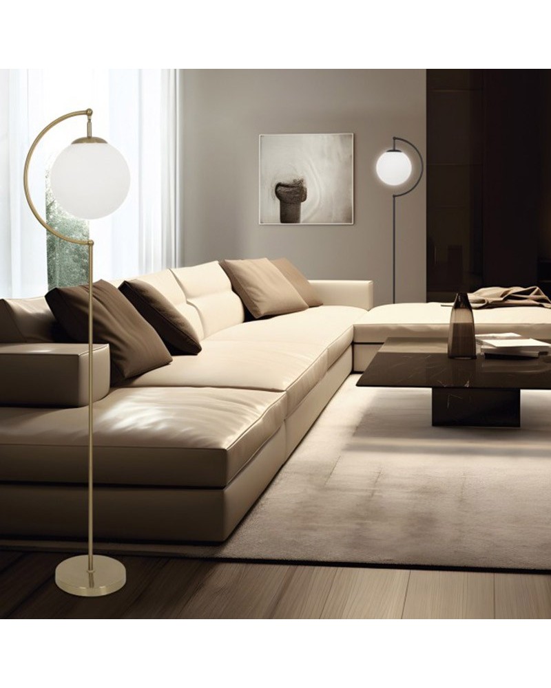 Lámpara de pie 160cm de metal y cristal acabado latón E27