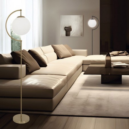 Floor lamp 160cm brass finish metal and glass E27