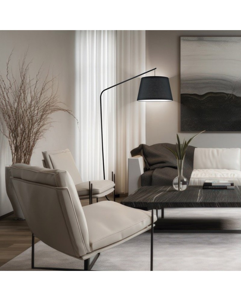 Floor lamp 180cm black finish metal and fabric E27
