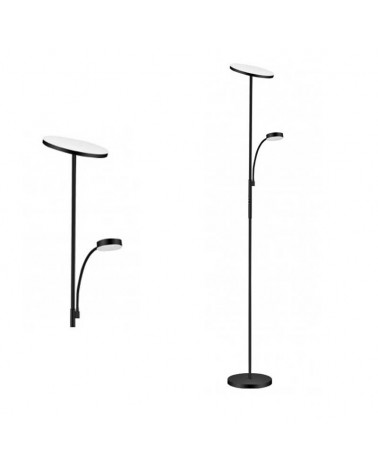 Floor lamp 117cm metal and glass black finish 2 LED lights 25W/4000K 5W/3000K