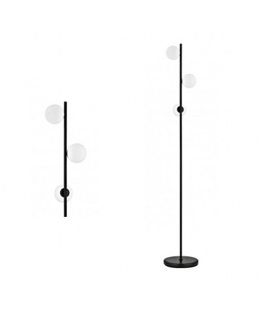 Lámpara de pie 160cm de metal y cristal acabado negro con tres luces G9