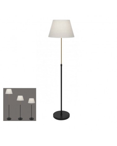 Lámpara de pie 153cm de metal y tela acabado negro, latón y beige E27