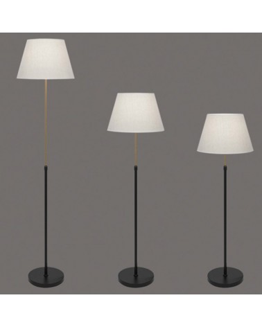 Lámpara de pie 153cm de metal y tela acabado negro, latón y beige E27