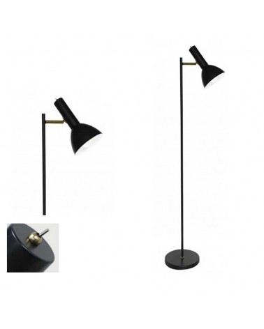 Lámpara de pie de 148cm en metal acabado negro foco abatible líneas rectas E27