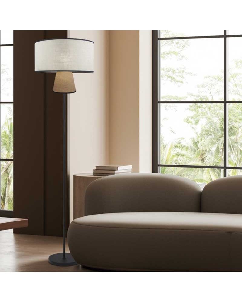 Lámpara de pie 168cm de metal y tela acabado negro beige y tostado E27